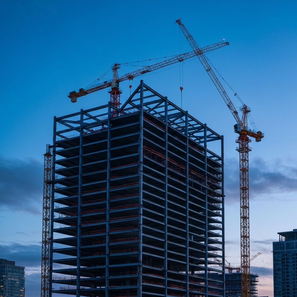 Construction site steel framework